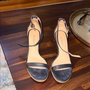 Talbots Black Leather Open-Toe Ankle-Strap Heels